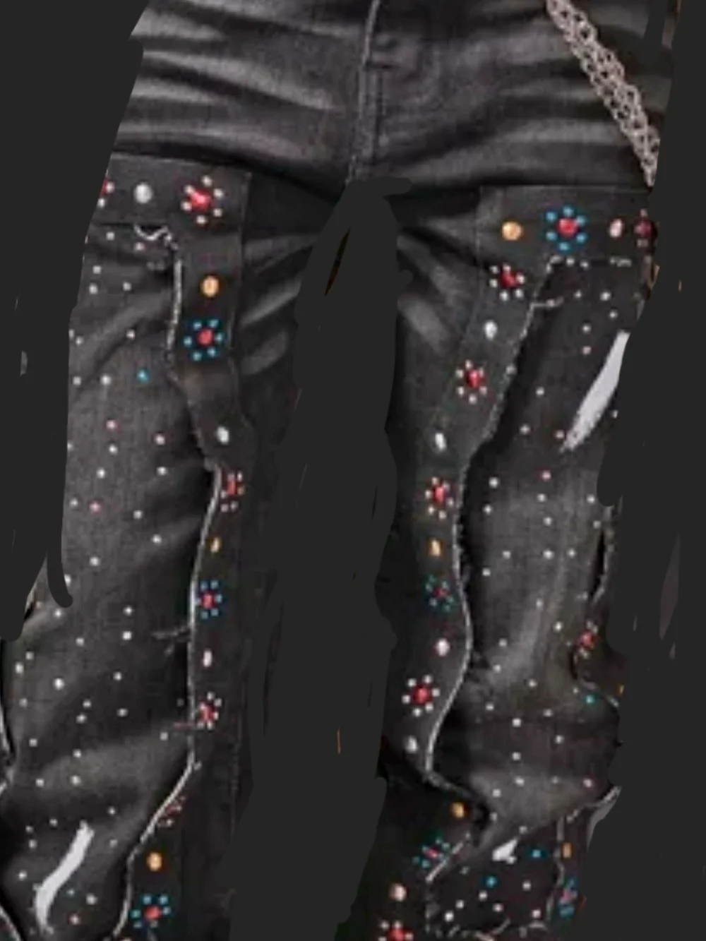 Black Embellished Men’s Jeans with Multicolor Studs